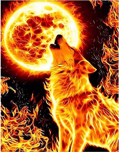 Diamentowa Mozaika Wyjący Wilk Ognisty Haft Kreatywny 30x40 Cm