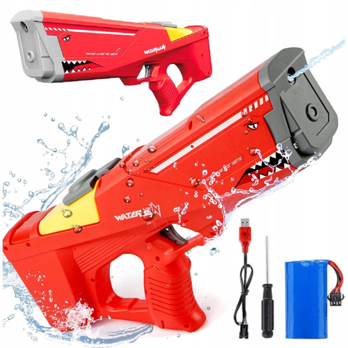 Pistolet Na Wodę Duży Rekin Czerwony Pojemność 500ml Zasięg 6-8 Metrów