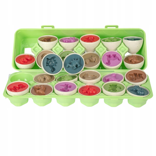 Klocki Jajka Edukacyjne 12 Szt Nauka Kształtów Kolorów Dinozaury Montessori