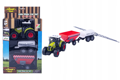 NORIMPEX TRAKTOR CIĄGNIK MASZYNA ROLNICZA ZABAWKA Z 2 PRZYCZEPAMI ŚW/DŹW