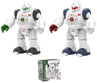 ROBOT BOJOWY Z PRZYSZŁOŚCI ZE ŚWIECĄCĄ TARCZĄ NA NAPIERŚNIKU, pak 48/24 
dwa warianty kolorystyczne (czerwono-biały / zielono- biały), światło, dźwięk
wymagane baterie 3 AA (nie zawarte w zestawie) 
wymiary produktu: 21,4 x 9,4 x 23,5 cm