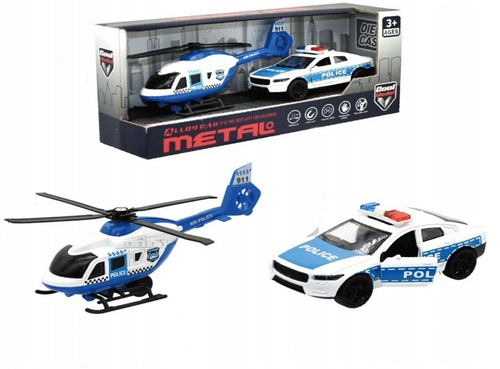 Zestaw Policja Auto Metalowe Helikopter Radiowóz Otwierane Drzwi dla Dzieci