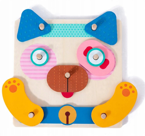 Drewniana Układanka Edukacyjna Manipulacyjna Montessori Buźki Zwierzaki