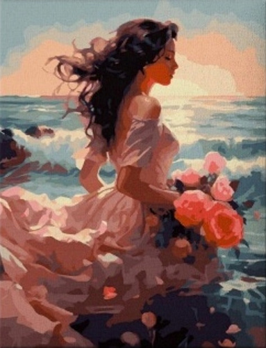 Diamentowa Mozaika 30x40cm Haft Diamentowy Kobieta Na Wybrzeżu