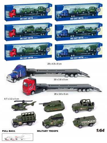 Ciężarówka Laweta Wojskowa 1:64 Metalowa Truck Transporter Pojazd Militarny