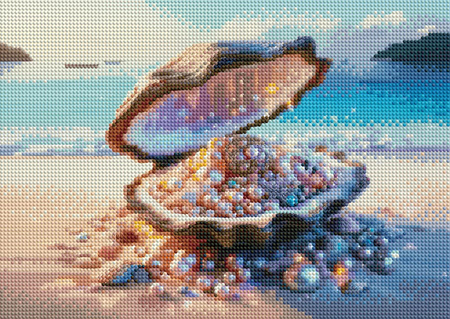 Diamentowa Mozaika Haft Magiczny Małż Pełen Skarbów Na Plaży 30x40 Cm