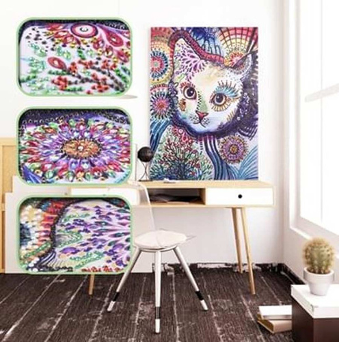 Diamentowa Mozaika Mandala 7d Biały Kot 30x40 Haft