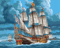 Malowanie Po Numerach Statek Galeon Na Falach 50X40 Z Ramą