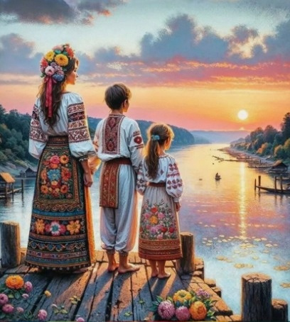 Diamentowa Mozaika Słowiańska Rodzina Na Pomoście 30x40Cm Kreatywne Diament