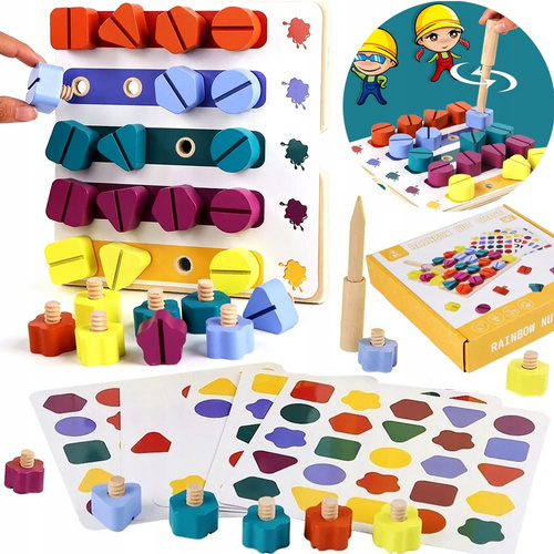 Drewniana Zabawka Wkręty Różne Kolory Nauka Manualna Przez Zabawę