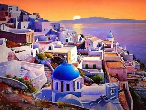 Malowanie Po Numerach Domi W Mieście Santorini 40X50 Rama