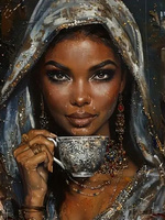Diamentowa Mozaika Portret Kobiety Z Filiżanką 30x40Cm Kreatywne Diamenty