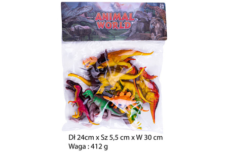 DINOZAURY W WORKU 12 SZT /96/48
Dł 24cm x Sz 5,5 cm x W 30 cm 
Waga : 412 g