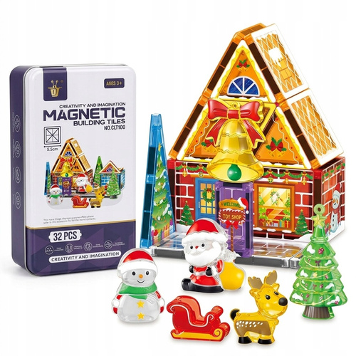 Klocki Magnetyczne Świąteczne 32 el Mikołaj Choinka Boże Narodzenie 3D