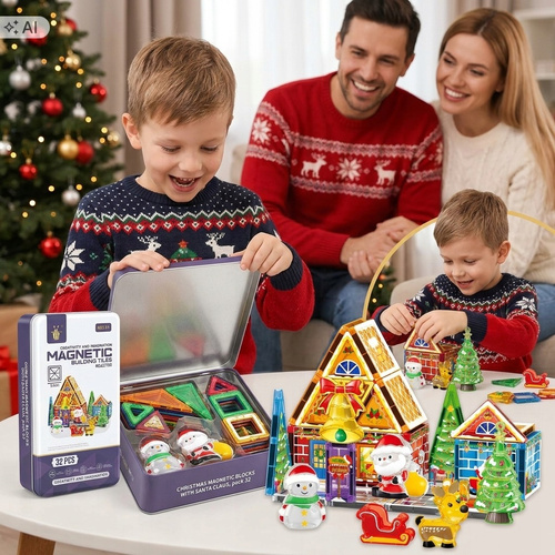 Klocki Magnetyczne Świąteczne 32 el Mikołaj Choinka Boże Narodzenie 3D