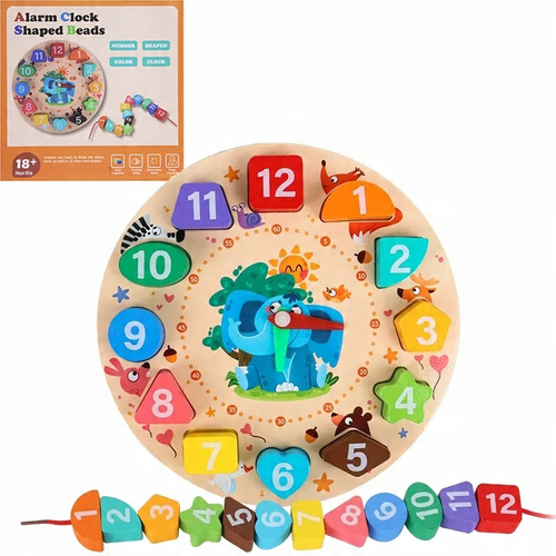 Zegar Drewniany Sorter Klocki Kształty Nawklekanka