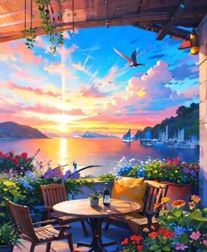 Diamentowa Mozaika Świt Na Patio Z Widokiem Na Morze 30x40 Cm Kreatywne