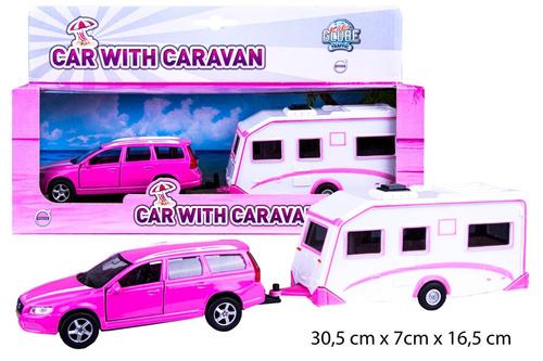 AUTO MET. VOLVO RÓŻOWE Z CAMPINGIEM KARTON