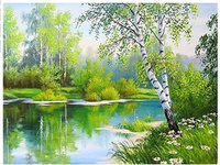 MALOWANIE PO NUMERACH JEZIORO, LAS 50X40 CM+ RAMA