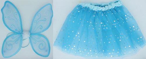 STRÓJ SKRZYDEŁKA BŁEKIT + SPÓDNICZKA CEKINY PAK 120