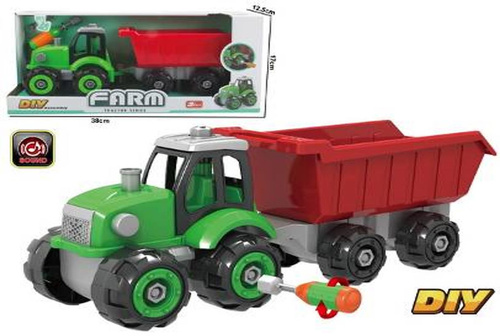 DUZY TRAKTOR CIĄGNIK Z PRZYCZEPĄ ZESTAW DO SKRĘCANIA ZESTAW FARMERA