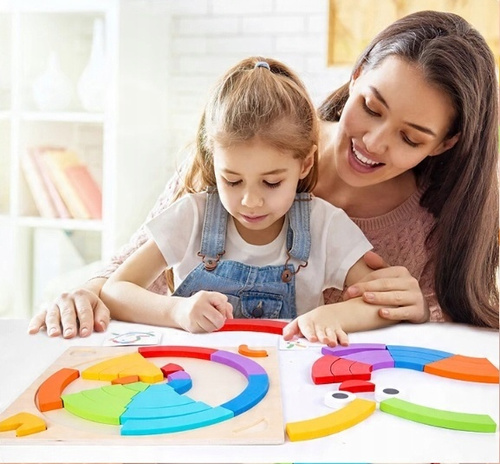 Drewniana Układanka Dla Dzieci Rozwijająca Puzzle Tęczowe Koliste