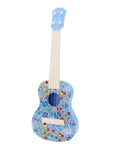 Ukulele Zabawkowe Niebieskie W Wzory Nauka Gry Na Instrumencie Muzycznym