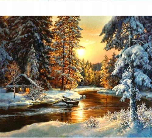 Malowanie Po Numerach Rzeka W Lesie Pokrytym Śniegiem 50x40 Z Ramą