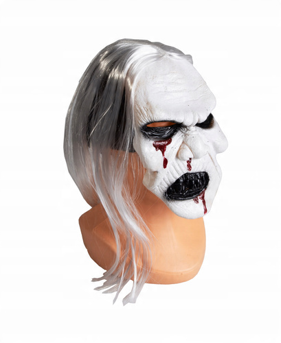 Maska Gumowa Halloween Biała Z Włosami