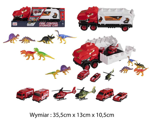 AUTO DINOZAUR STRAŻACKIE POJAZDY+ FIGURKI DINOZAURÓW