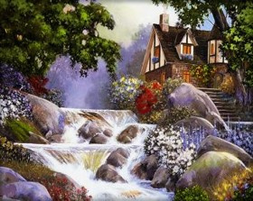 MALOWANIE PO NUMERACH DOM, WODOSPAD 50X40 CM+ RAMA