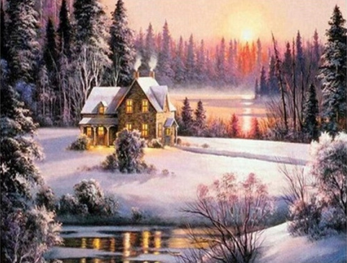 Diamentowa Mozaika Zimowy Dom 30x40CM