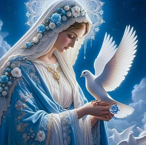 Diamentowa Mozaika Maryja Z Białym Gołębiem 30X40 Cm Kreatywne Diamenty