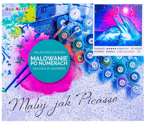 Malowanie Po Numerach Delfiny Przy Blasku Księżyca 40×50 cm Płótno Naciągnięte Na Drewnianą Ramę