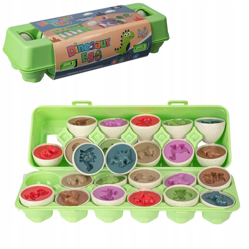 Klocki Jajka Edukacyjne 12 Szt Nauka Kształtów Kolorów Dinozaury Montessori