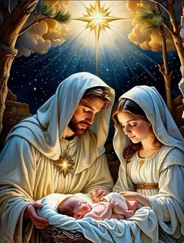 Diamentowa Mozaika Narodziny Jezusa Nad Gwiazdą Betlejemską 30X40 Cm