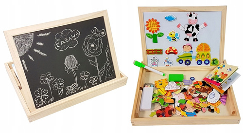 Drewniana Zabawka Z Tablicą Magnetyczną Z Magnesami W Kształcie Zwierzątek