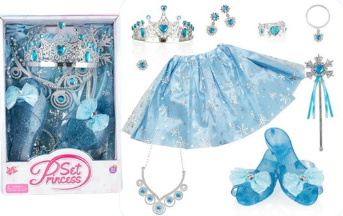 ZESTAW DZIEWCZ. LODOWEJ KSIĘŻNICZKI DREAM TRIP, pak 36 
zawartość zestawu: spódniczka, diadem, kolczyki, broszka, bransoletki, wisiorek, berło, pantofelki
pakowane w kartonik z zawieszką
wymiary pudełka: 19,2 x 7,5 x 29,2 cm