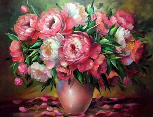 Malowanie Po Numerach Bukiet Czerwonych Kwiatów W Wazonie 40x50 Z Ramą