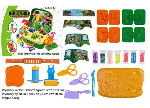 Zestaw artysty ciastolina kuferek dinozaur foremki