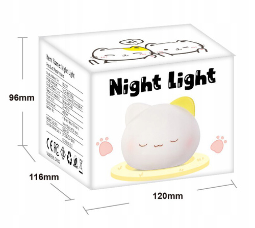 Lampka Nocna Okrągły Kotek Delikatne Oświetlenie Nocne Dla Sypialni Dziecka