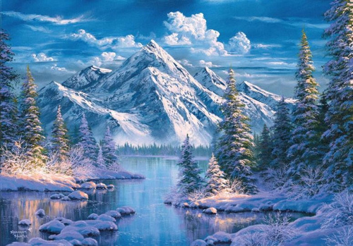 Diamentowa Mozaika Rzeka W Górach Zimą 30x40 Cm Kreatywne Diamenty