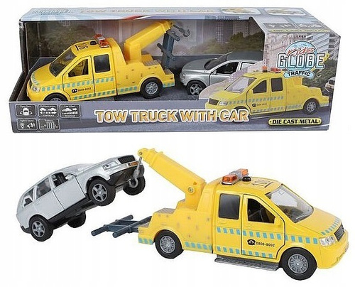 Pomoc Drogowa Laweta Holownik Metalowy + Auto Światło Dźwięk Pull Back