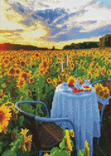 Diamentowa Mozaika Haft Eleganckie Śniadanie Na Polu Słoneczników 30x40 Cm