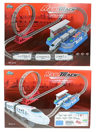 KOLEJKA ZE STACJĄ Z PĘTLĄ B/O4113 KARTON CZERWONY  / 16
Wymiary 55x9,5x40 cm