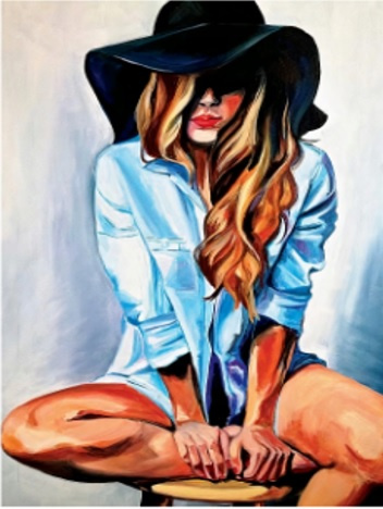 Diamentowa Mozaika Kobieta W Kapeluszu I Koszuli 30x40 CM