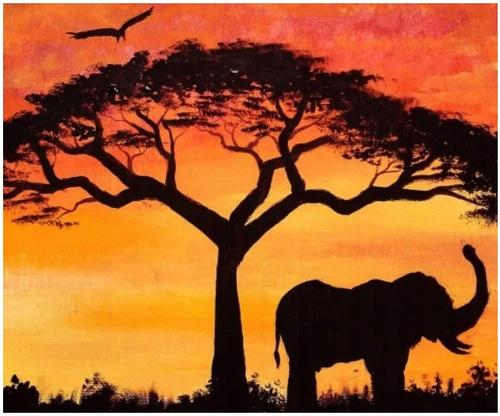 Malowanie Po Numerach Słoń, Dzrewo Cienie