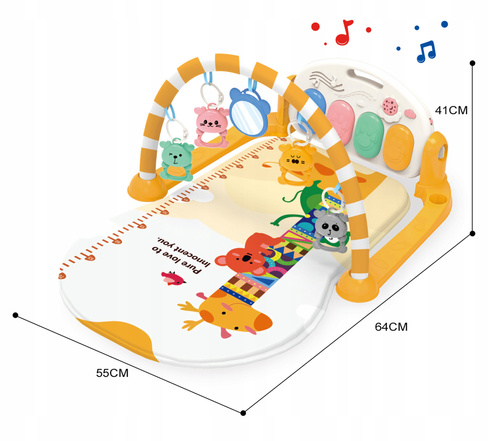 Mata Edukacyjna dla Niemowląt Żółta Żyrafa z Pianinkiem, Światełkami i Melodiami