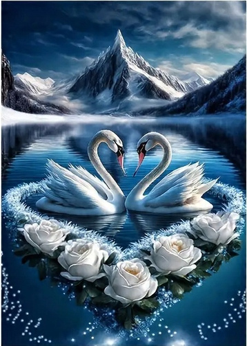 Malowanie Po Numerach Łabędzie I Białe Kwiaty 50X40 Cm Z Ramą Kreatywne