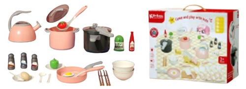 ZESTAW KUCHENNY 32 ELEMENTY RÓŻOWY KARTON PAK 16 
zestaw składa się z czajnika, granków, zastawy, przyborów kuchennych,  przypraw , jajka i warzyw
wymiar kartonu: 23,5 x 3 x 23,5 cm
